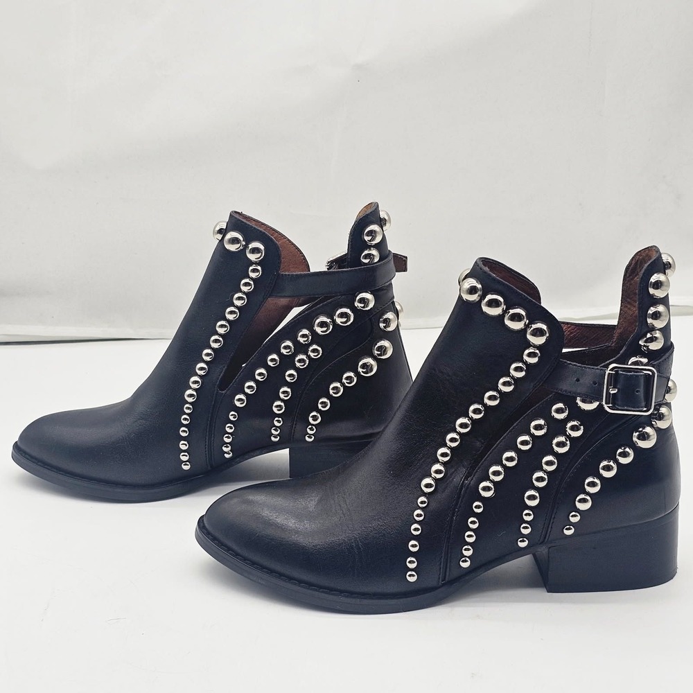 Jeffrey Campbell Rylance-ST Boots Women 6 Black Studded Leather Cutout